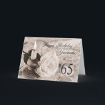 65th Birthday card for Grandmother<br><div class="desc">An antique look card featuring a candle and a rose lying on satin and lace. A birthday card for a grandmother.</div>