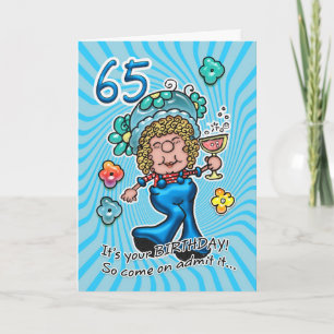 65th Birthday Card - Fun Lady With Glass Of Wine