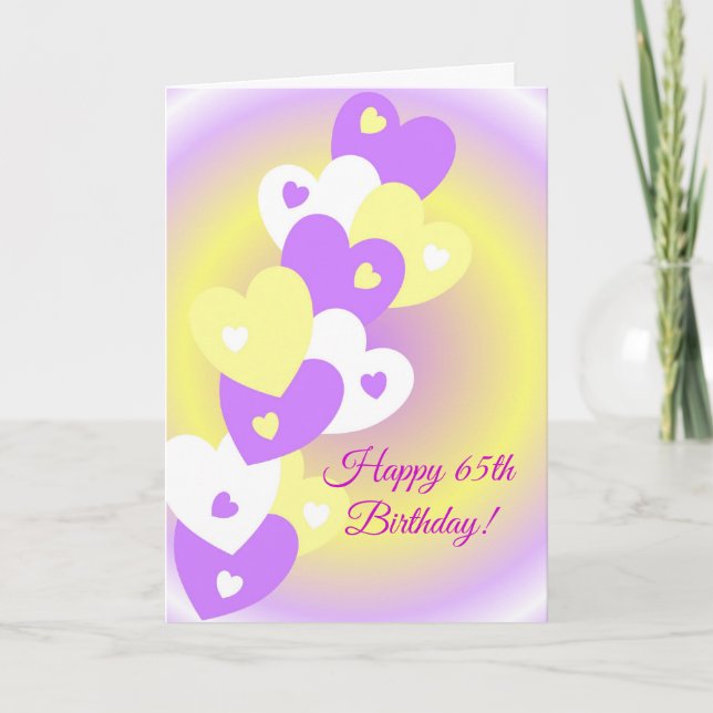 65th Birthday Card Hearts Design (Front)