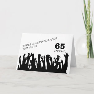 65th Birthday card with cheering waving crowds.