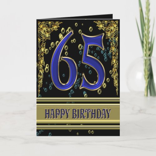 65th birthday card with gold and bubbles