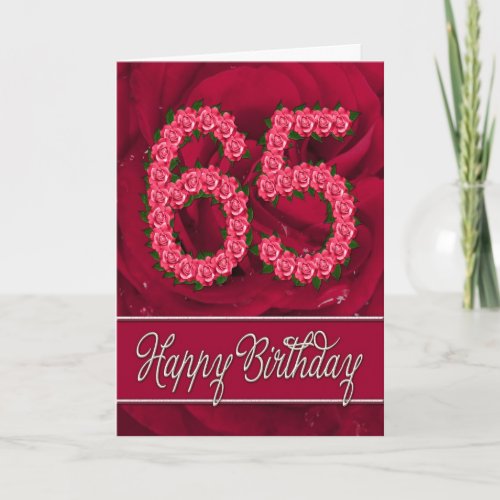65th birthday card with roses and leaves