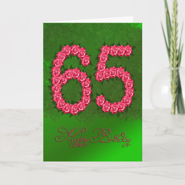 65th birthday card with roses and leaves (Front)