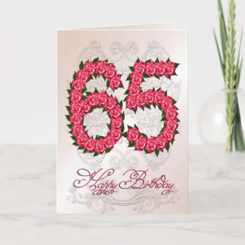 65th birthday card with roses and leaves
