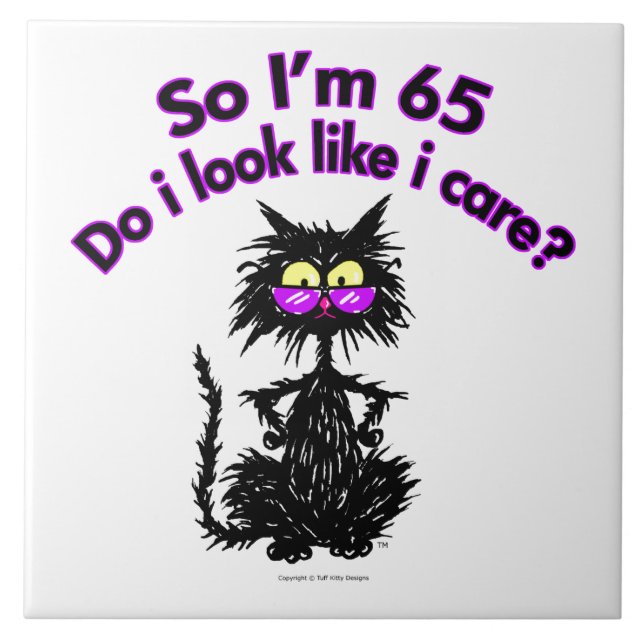 65th Birthday Cat Ceramic Tile (Front)