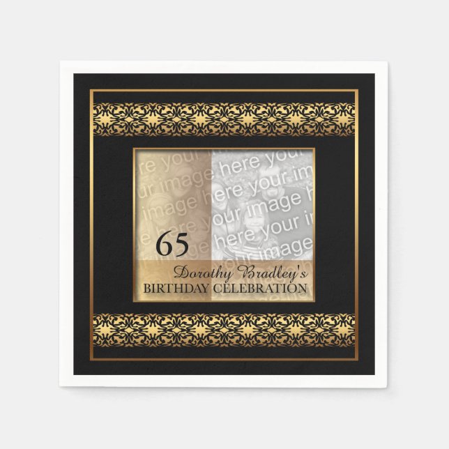 65th Birthday Celebration Photo Paper Napkins (Front)