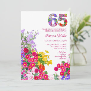65th Birthday Colorful Floral 65 Garden Party Invitation