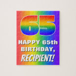 [ Thumbnail: 65th Birthday: Colorful, Fun Rainbow Pattern # 65 Jigsaw Puzzle ]