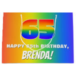 [ Thumbnail: 65th Birthday: Colorful, Fun Rainbow Pattern # 65 Gift Bag ]