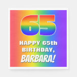 [ Thumbnail: 65th Birthday: Colorful, Fun Rainbow Pattern # 65 Napkins ]