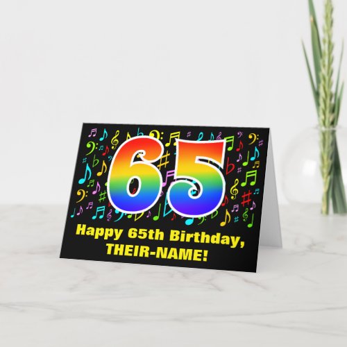 65th Birthday Colorful Music Symbols  Rainbow 65 Card