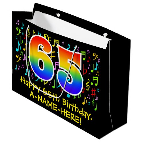 65th Birthday _ Colorful Music Symbols Rainbow 65 Large Gift Bag