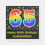 [ Thumbnail: 65th Birthday - Colorful Music Symbols, Rainbow 65 Napkins ]