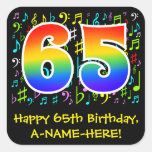 [ Thumbnail: 65th Birthday: Colorful Music Symbols, Rainbow 65 Sticker ]