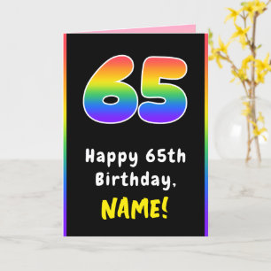 65th Birthday: Colorful Rainbow # 65, Custom Name Card