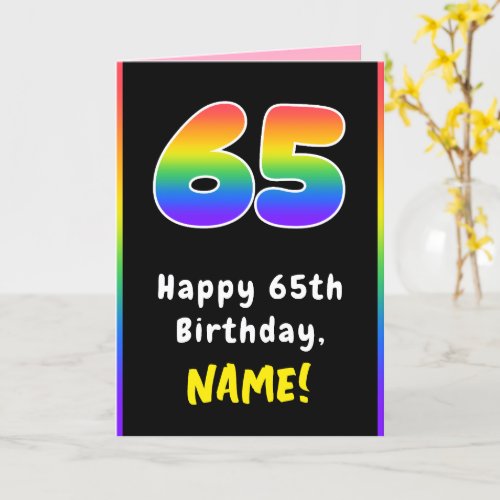 65th Birthday Colorful Rainbow  65 Custom Name Card