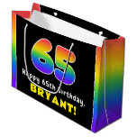[ Thumbnail: 65th Birthday: Colorful Rainbow # 65, Custom Name Gift Bag ]