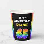 [ Thumbnail: 65th Birthday: Colorful Rainbow # 65, Custom Name Paper Cups ]