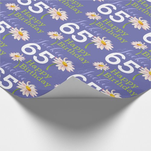 65th birthday daisy flower named peri blue wrapping paper