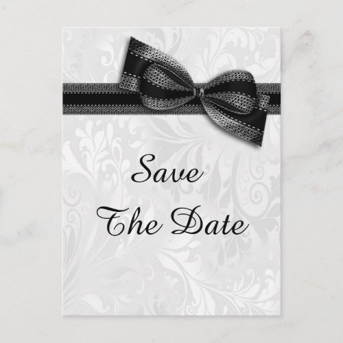 65th Birthday Damask and Faux Bow Save The Date Announcement Postcard