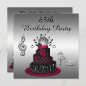 65th Birthday Disco Diva Cake and Sparkle Heels Invitation (Front/Back)