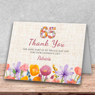 65th Birthday Elegant Floral Linen Appreciation Thank You Card