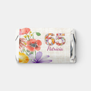 65th Birthday Elegant Floral Linen Birthday Candy Hershey's Miniatures