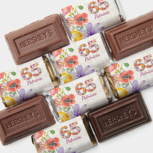 65th Birthday Elegant Floral Linen Birthday Candy Hershey's Miniatures