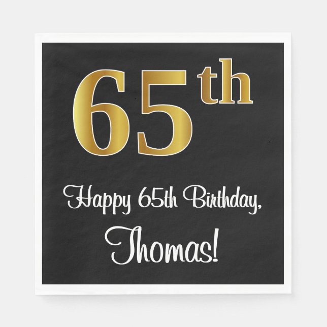 65th Birthday ~ Elegant Luxurious Faux Gold Look # Napkins (Front)