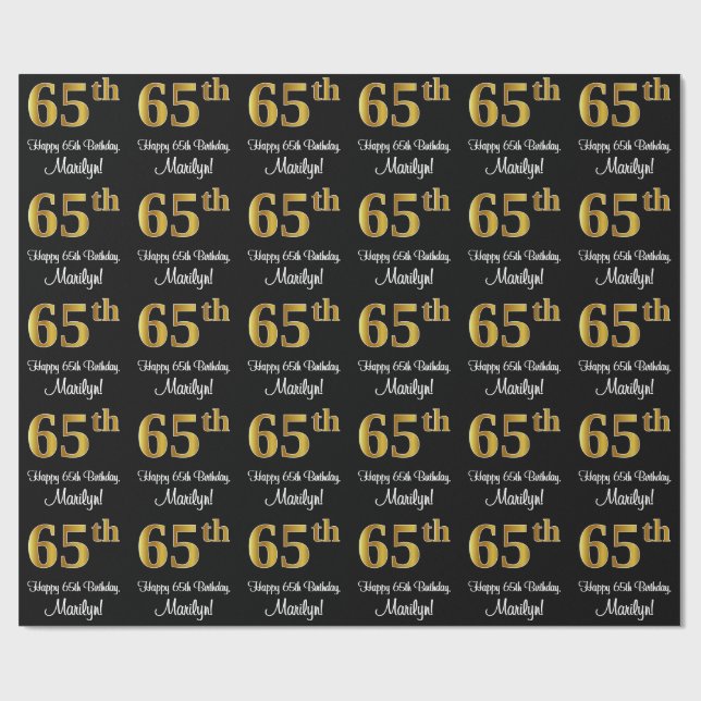 65th Birthday: Elegant Luxurious Faux Gold Look # Wrapping Paper (Flat)