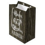 [ Thumbnail: 65th Birthday: Fancy, Faux Wood Look + Custom Name Gift Bag ]