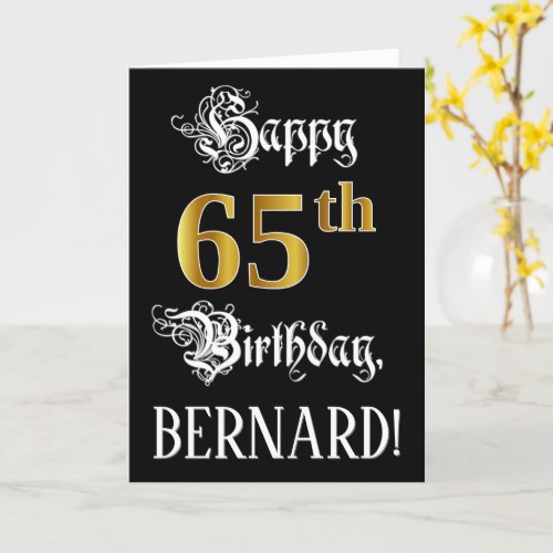 65th Birthday  Fancy Script Faux Gold Look Name Card