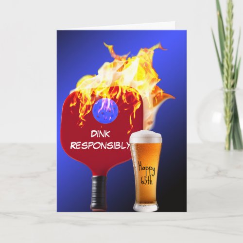 65th Birthday Flaming Pickleball Paddle Card