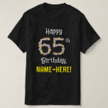 [ Thumbnail: 65th Birthday: Floral Flowers Number “65” + Name T-Shirt ]