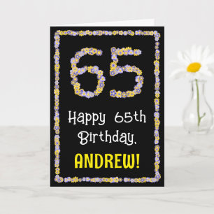 65th Birthday: Floral Flowers Number, Custom Name Card