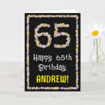 [ Thumbnail: 65th Birthday: Floral Flowers Number, Custom Name Card ]