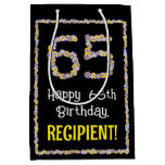 [ Thumbnail: 65th Birthday: Floral Flowers Number, Custom Name Gift Bag ]