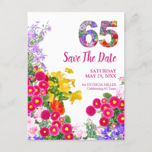 65th birthday floral modern Save The Date Announcement Postcard