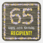 [ Thumbnail: 65th Birthday: Floral Number, Faux Wood Look, Name Sticker ]