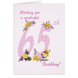 65th Birthday Flower Decorated Numbers Cards
