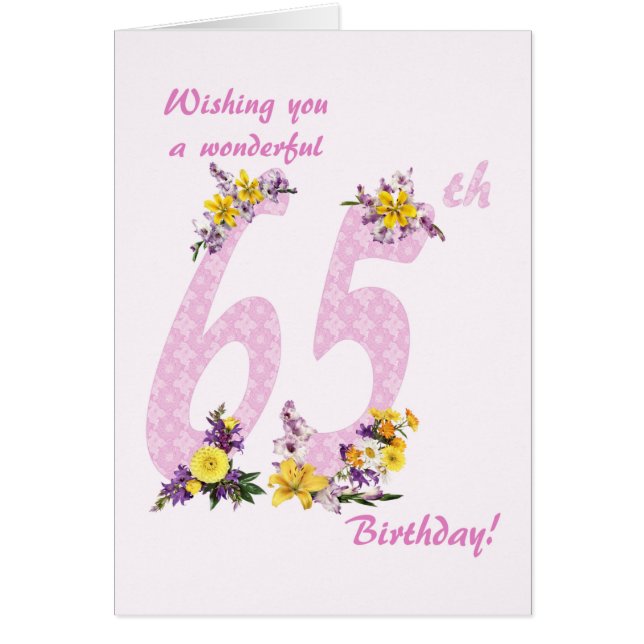 65th Birthday Flower Decorated Numbers Cards (Front)