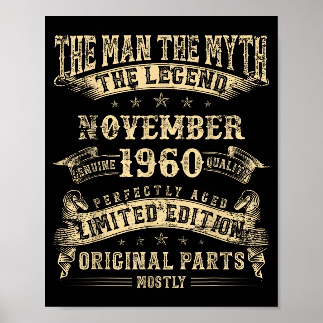 65th Birthday For Men Mythology Of November 1960  Poster (Front)