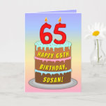 [ Thumbnail: 65th Birthday — Fun Cake & Candles, W/ Custom Name Card ]