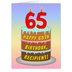 65th Birthday: Fun Cake & Candles, w/ Custom Name Card