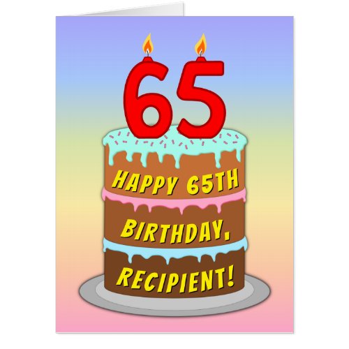 65th Birthday Fun Cake  Candles w Custom Name Card