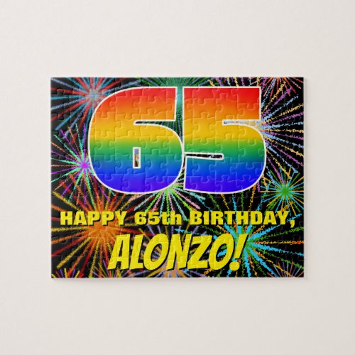 65th Birthday Fun Colorful Celebratory Fireworks Jigsaw Puzzle