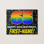 [ Thumbnail: 65th Birthday — Fun, Colorful Star Field Pattern Jigsaw Puzzle ]