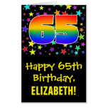 [ Thumbnail: 65th Birthday: Fun, Colorful Stars + Rainbow # 65 Card ]