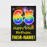 [ Thumbnail: 65th Birthday: Fun Fireworks Pattern + Rainbow 65 Card ]