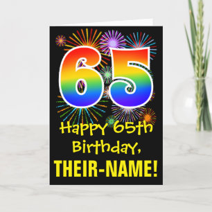 65th Birthday: Fun Fireworks Pattern + Rainbow 65 Card
